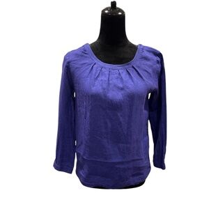 J. Crew Royal Purple Linen Peasant 3/4 Sleeve Blouse 0(XS)